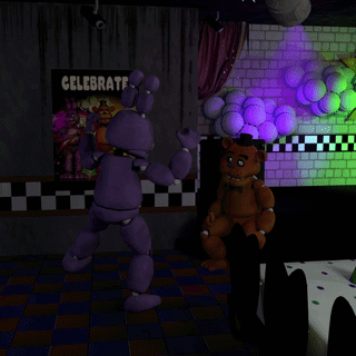 A short. looping gif of Bonnie from 'Five Nights at Freddys' doing a lil dance for Freddy